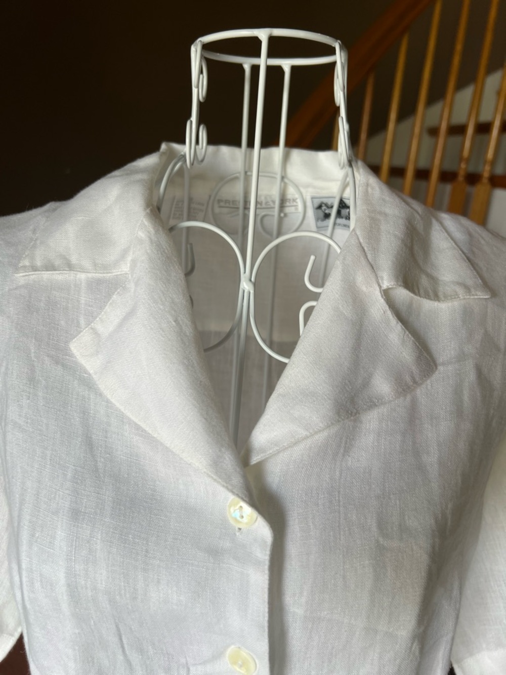 Vintage 100% Irish Linen White Button Up Peplum Top Cottagecore 90s Size S - Picture 3 of 11